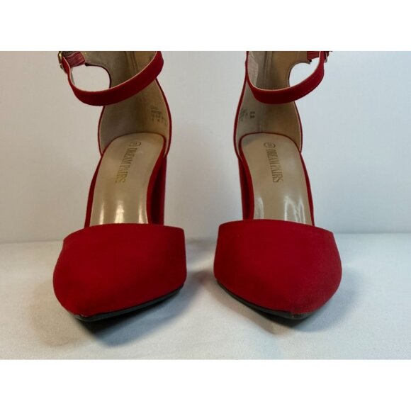 Dream Pairs Red High Heels Size 9 Block Pointed Toe Ankle Strap Dress Shoes - Picture 4 of 14
